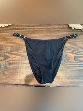 Black Victoria’s Secret Bikini Bottoms L Strappy gold Hardware Minimal Swim